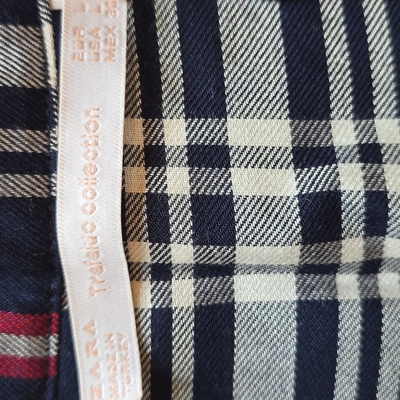 ZARA Trafaluc Collection, Plaid Relaxed Blouse, Lace Up Sides, EUC, Women's L - Picture 3 of 14